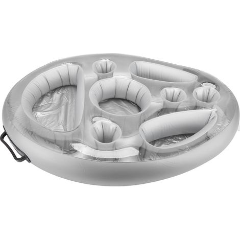 Porte-verres gonflable PVC multirang pour boissons, fruits, vin, téléphone, lit de glace aquatique, plateau de piscine (avec pompe) argenté (1/5)