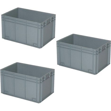BRB 3 récipients Euro Boite Rangement avec 2 poignées, 600 x 400 x 340 mm, 65 l, gris