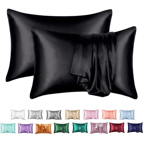 (Schwarz) Set mit 2 Satin-Kissenbezügen 50x75cm, ähnlich Seidenkissenbezügen