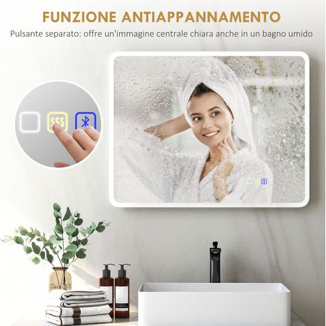 Miroir LED Bluetooth 90x70 cm pour Salle de Bain, Éclairage Réglable avec Mémoire, Verre Trempé 3.5 mm (1/5)