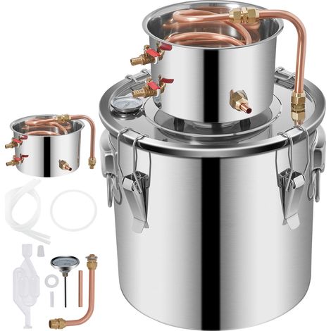 Mophorn 5Gal Moonshine Still Distillatore in acciaio inox con tubo di rame e termometro Kit per la produzione di birra in casa per whisky, vino, brandy (1/5)
