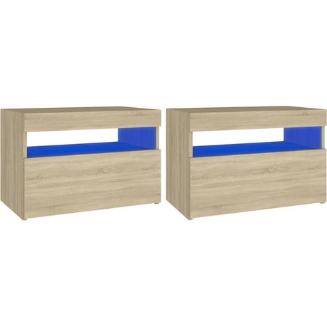 Tables de chevet à LED 2 pcs Chêne sonoma 60x35x40 (1/5)