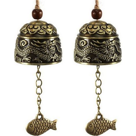 Cloche Feng Shui Vintage Dragon, Carillon Feng Shui pour la maison et le jardin, à suspendre, porte-bonheur, bénédiction, 2 pièces, Style 1 (1/5)