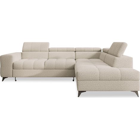 Canapé d'angle droit convertible Gaspard Bouclette Beige
