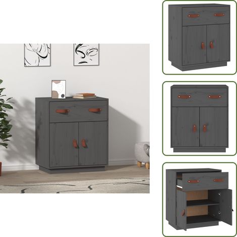 Buffet Gris 65,5x40x75 cm Bois massif de pin - Buffet Gris - Meuble Rangement - Commode Bois - Armoire Design - Mobilier Salon (1/5)