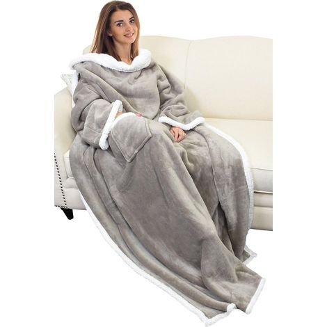 Couverture TV sherpa micropeluche 183x140 cm, manches et poches, chaude des deux côtés (1/5)