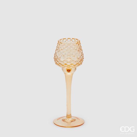 EDG Enzo De Gasperi Portacandela Pigna Calice Natale H 21,5 Cm D 7,5 Cm Amber