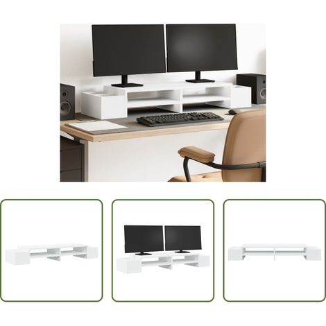 Étagère bureau - Support de moniteur avec rangement blanc bois d'ingénierie (1/5)
