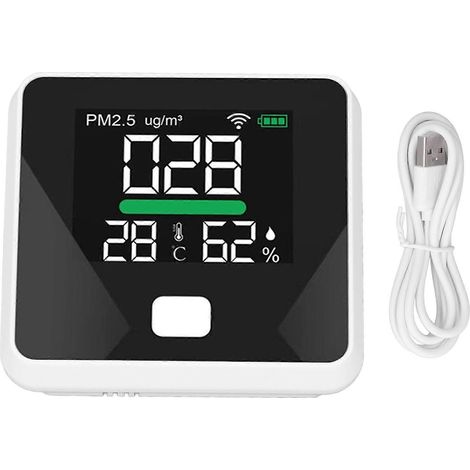 WLAN-Luftqualitätsmonitor mit LCD-Farbbildschirm, 1000 mAh Akku, USB-Anschluss, PM2.5-Messgerät, Temperatur- und Feuchtigkeitsmesser, Thermosensor
