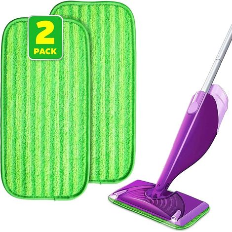 Paquete de 2 almohadillas de microfibra reutilizables para fregona, compatibles con fregonas Wet Jet (verde) (1/4)