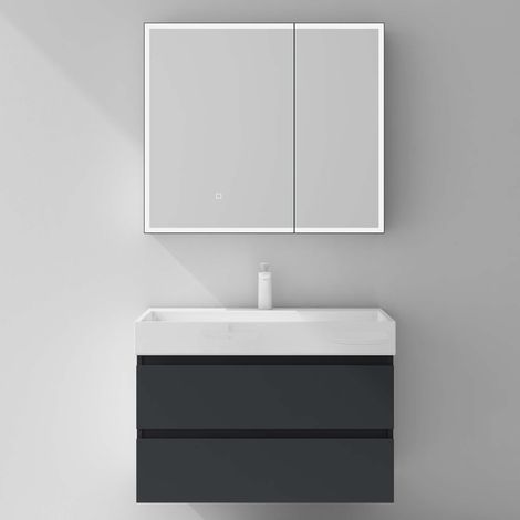 Mai & Mai Armoire de Toilette avec Éclairage LED Suspendue de Salle de Bain avec Miroir Mural 80x15x70 cm Anthracite Mat SpiegelSR-04