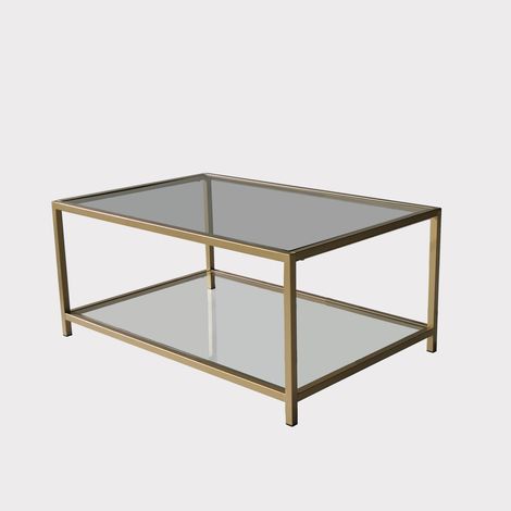 Moderner Couchtisch 90x60cm aus Metall und Glas Astro - Gold (1/5)