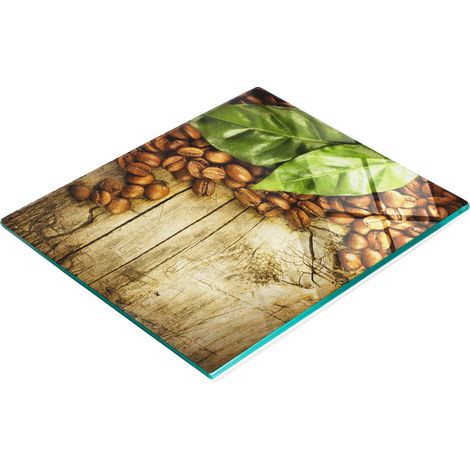 Vassoio da cucina in vetro con grafica a foglia di alloro color caffè, 60x52 cm (1/5)