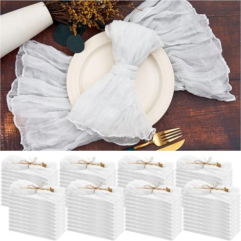 84 Serviettes en Mousseline 50 x 50 cm Blanches froissées pour dîner, bohème Rustique, Douces, pour Mariage, fête, décoration de Table (1/5)