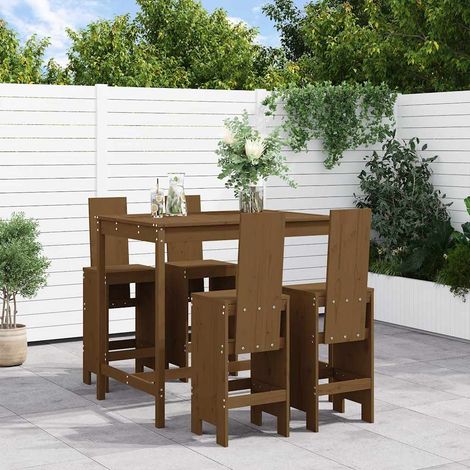 Ensemble de bar de jardin 5 pcs marron miel bois de pin massif (1/5)