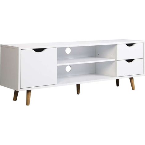 Mueble para televisión Md-Fiano 2 cajones 1puerta acabado blanco, 140cm(ancho) 41cm(altura) 28cm(fondo). (1/3)