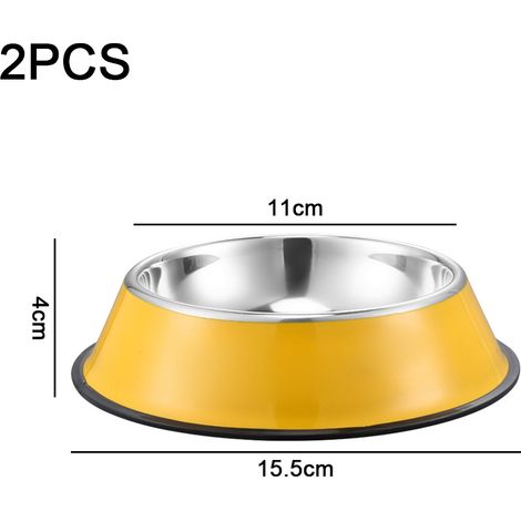 Jaune - Gamelles pour chien en acier inoxydable avec base en caoutchouc, lot de 2