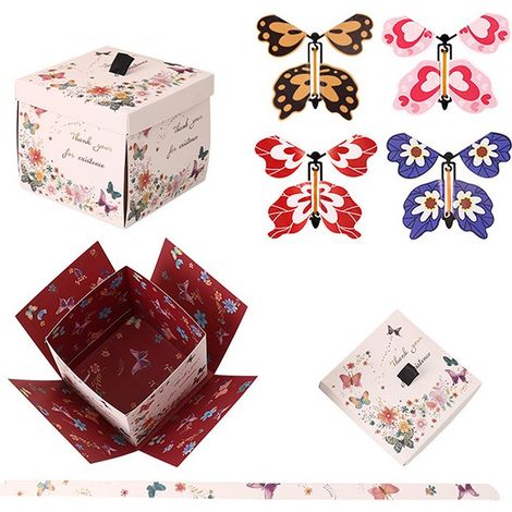Boîte Surprise Papillon Volant - Boîte à Explosion DIY pour Cadeau - Idéal Anniversaire Mariage Noël - 1 Pièce (1/4)