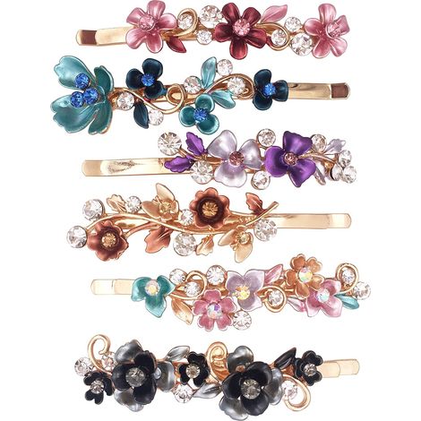 Lot de 6 pinces à cheveux, métal doré, motif floral, perles artificielles, femmes et filles