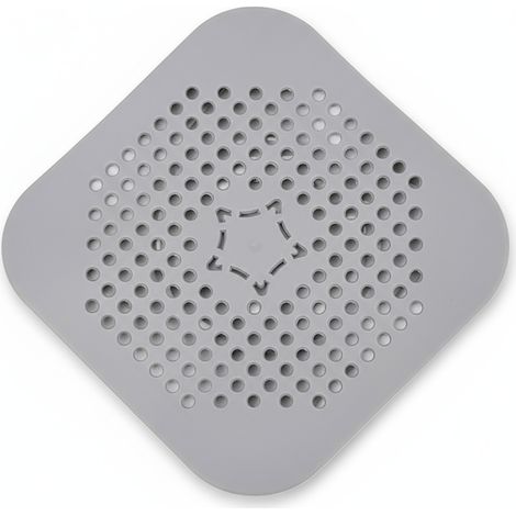 Quadratischer Bodenablauf aus grauem Silikon – JINFGERNE – Haarsieb mit Saugnäpfen – Abflussfilter für Dusche, Badewanne und Waschbecken