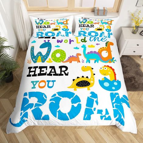 Housse de Couette Enfant Dinosaure de Dessin Animé, Parure de Lit 140x200 Dino Mignons pour Garçon Fille, Sets de Housses de Couettes Animaux Kawaii, Couvre Lit Œuf de Dinosaure Coloré - 140x200cm + 1 (1/5)
