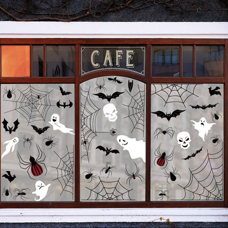 Décor Adhésif Fenêtre Halloween - Motif Maison Hantée - Pour Vitre Porte Miroir Carrelage Lisse - Lot de 12 (1/5)