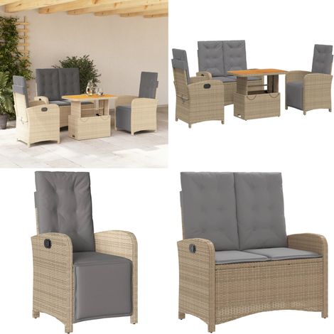 Ensemble à manger de jardin coussins 4 pcs beige résine tressée - Chaise de jardin - Banc de jardin (1/5)