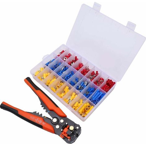 1 pince à sertir, coupe-dénude-sertit, 0,5–6,0 mm², 400 connecteurs inclus, boîte compartimentée, pour véhicules et ateliers (1/5)