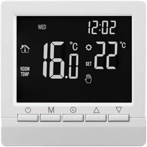 Thermostat d'ambiance pour chaudière filaire avec écran LCD numérique programmable avec modes de planification hebdomadaire et protection anti-gel intégrée