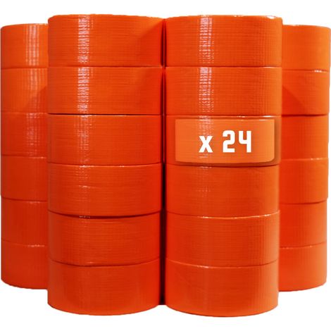 Tecplast – Lot de 24 rubans adhésifs toilés orange 50 mm x 33 m – Résistance à la traction élevée – Pour fixation bâches et câbles – 150 microns