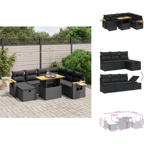 8-tlg. Garten-Sofagarnitur mit Kissen Schwarz Poly Rattan - Gartenmöbel Set - PE-Rattan Möbel - Outdoor Lounge - Garten Sofa - Balkon Möbel (1/4)