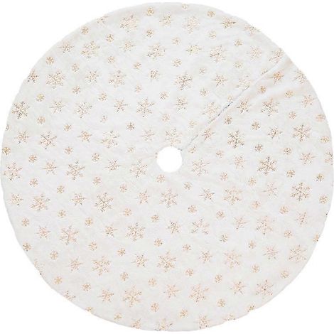 Jupe de sapin de Noël à paillettes blanches douces, décorée de neige et d'or, 90 cm (1/5)