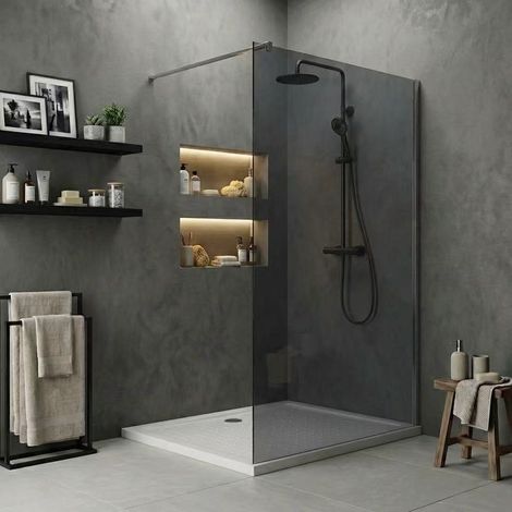 Durovin Bathrooms 1200mm Walkin Shower Screen 2000 mm high- 8mm Safety Dark Grey Glass -Wet Room Shower Enclosure (1/5)