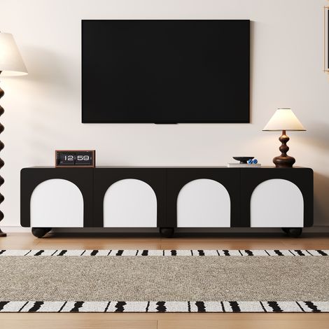 Meuble TV avec deux tiroirs et deux portes,meuble TV,panneau TV,meuble TV bas. Design classique en noir et blanc. 180 x 38 x 45 cm (L x L x H)