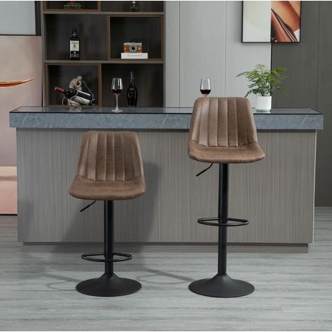 Tabouret de bar lot de 2, hauteur réglable, avec repose-pieds, 43 x 46,5 x 89-110 cm, brun HAVRYA (1/5)