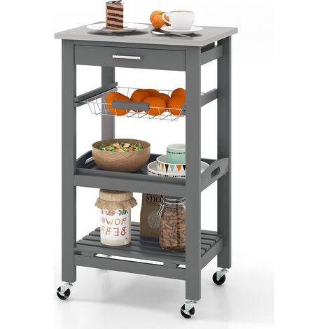 Rolling Kitchen Storage Trolley Cart Cupboard Island Stainless Steel Counter Top