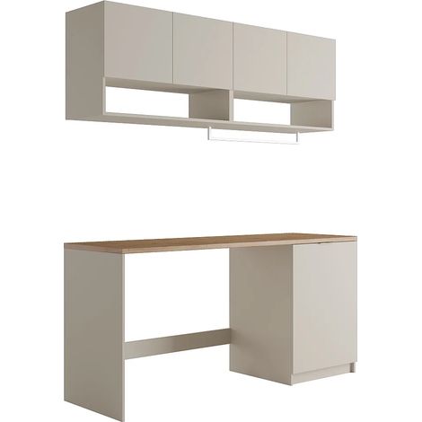 Meubles de buanderie pour machine à laver avec plan de travail - L182 cm - Couleur beige et naturel clair - NATAJI