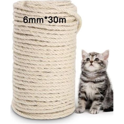 Corde en Sisal Naturelle 6mm×30M Corde en sisalpour Arbre à Chat Corde en sisal Idéal pour remplacer Poteaux de l'arbre à Chat pour Jardin,Bricolage,Loisirs créatifs,Les Accessoires de Chat,Maison (1/5)