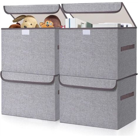 Large 22-liter linen storage basket with hinged lid and handles, storage basket for clothes and blankets, office, closet, grey, set of 4 (1/5)