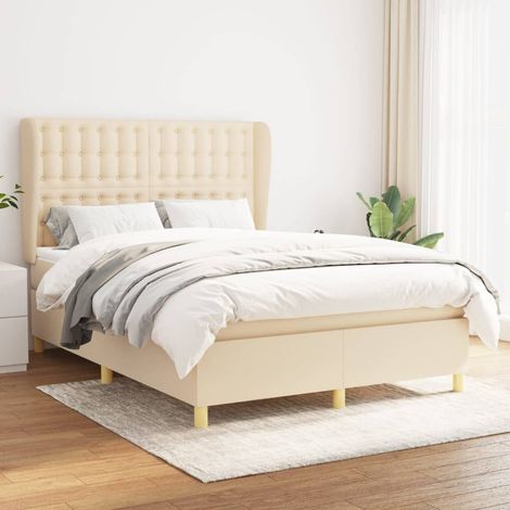 Lattenrost-Bett mit Matratze Creme 140x200 cm Stoff (1/5)