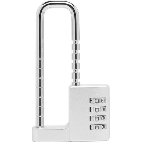 Cadenas à combinaison, robuste et réglable, long cadenas pour extérieur Cadenas avec code à anse longue à 4 chiffres - Étanche - Pour l'école, la salle de sport, le hangar, le garage - Argenté (1/5)