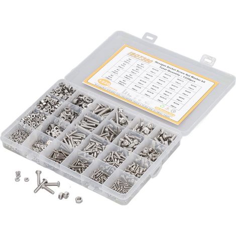 Kit de rondelles d'écrous à vis à douille hexagonale en acier inoxydable 1220, forte résistance à l'usure, attaches M2 M3 M4 M5, 304 pièces. (1/5)