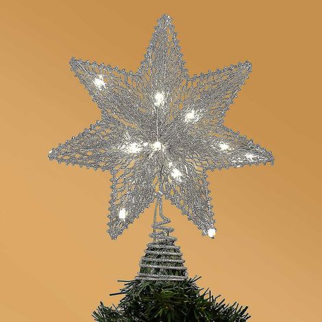 Étoile lumineuse pour sapin de Noël. Décoration de sapin en forme d'étoile scintillante avec 20 perles LED. (1/5)