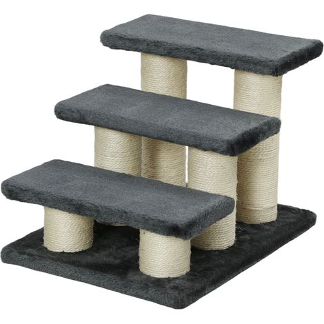 Escalier pour chien, 3 marches, 34 cm de hauteur, escalier pour chiens et chats, escalier pour chat avec griffoir, rampe pour chien, aide à l'accès au lit, canapé, divan, gris foncé