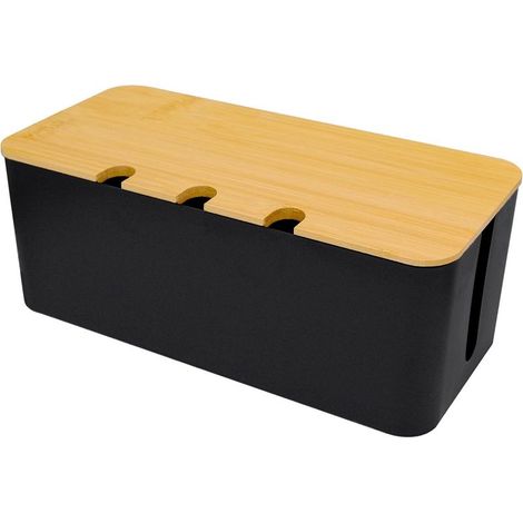 Scatola nera per la gestione dei cavi, organizer per cavi con coperchio in legno, per la protezione dei cavi e per prese multiple, 23,5 x 11,5 x 12 cm, nera (1/5)