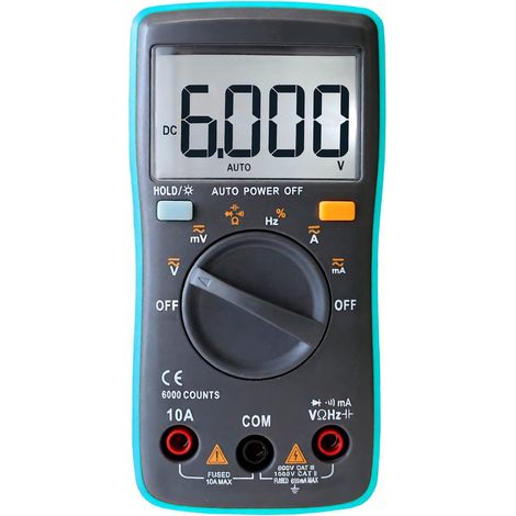El multímetro LCD True RMS RICHMETERS RM101 mide voltaje CA/CC, corriente, resistencia, diodos, capacitancia y cuenta con identificación automática de polaridad.