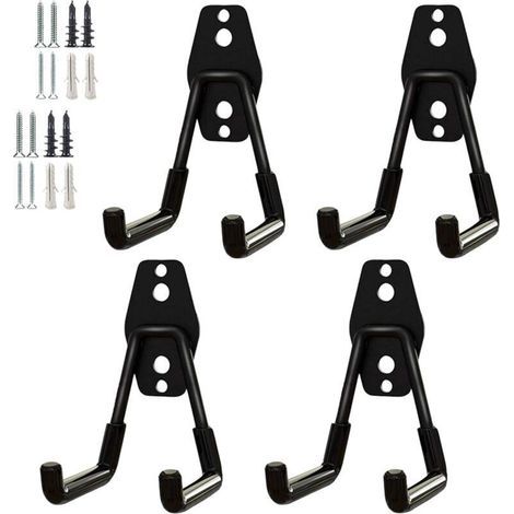 Lot de 4 Crochets Muraux en Acier pour Garage - Support de Rangement Robuste pour Outils de Jardin et Bricolage (1/3)