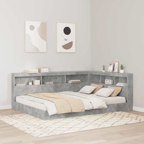 Aufbewahrungskopfteil mit Regal Beton Grau 140 cm Holzwerkstoff