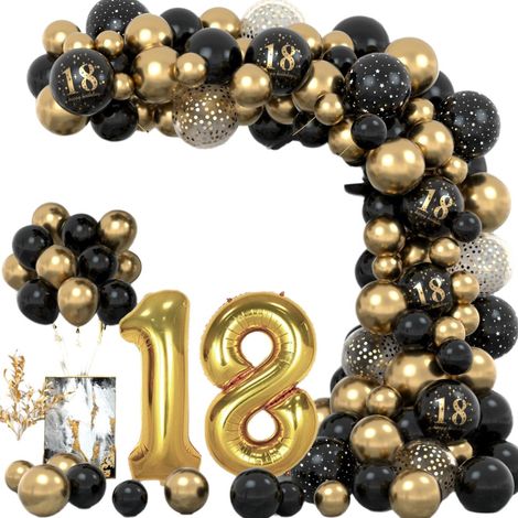 Décoration de ballons noirs et dorés pour un anniversaire d'étudiant de 16 ans, composition de ballons, guirlande de ballons en métal pour fête. (1/5)