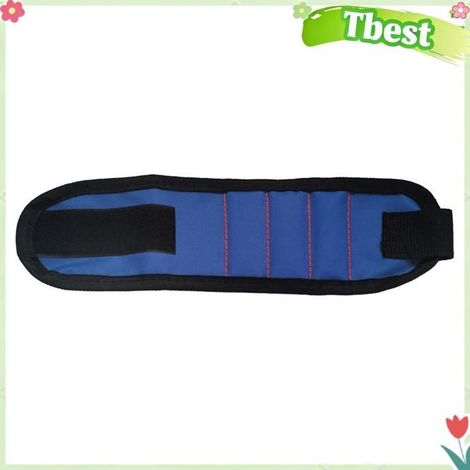 Tbest bracelet magnétique Porte-outil de poignet à 3 rangées, organisateur de bracelet à aspiration bricolage outils Bleu foncé (1/5)